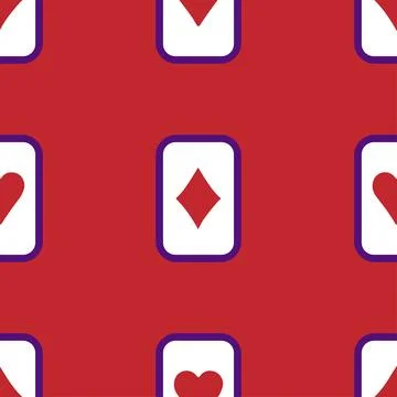 Purple falling playing cards seamless pattern. Poker and Wonderland. Stock Illustration