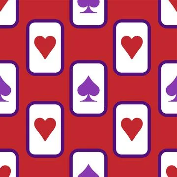Purple falling playing cards seamless pattern. Poker and Wonderland. Stock Illustration
