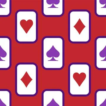 Purple falling playing cards seamless pattern. Poker and Wonderland. Stock Illustration