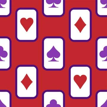 Purple falling playing cards seamless pattern. Poker and Wonderland. Stock Illustration