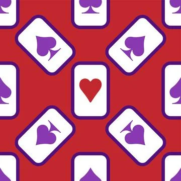 Purple falling playing cards seamless pattern. Poker and Wonderland. Stock Illustration