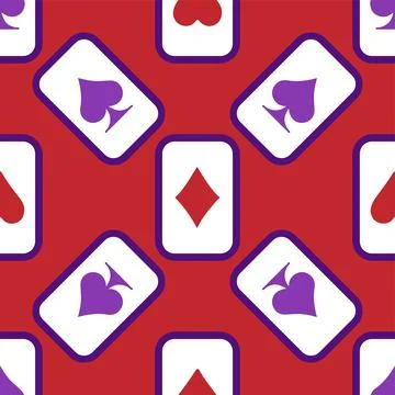 Purple falling playing cards seamless pattern. Poker and Wonderland. Stock Illustration