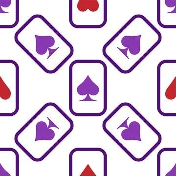 Purple falling playing cards seamless pattern. Poker and Wonderland. Stock Illustration