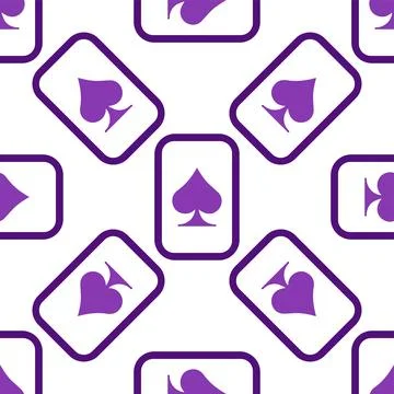 Purple falling playing cards seamless pattern. Poker and Wonderland. Stock Illustration