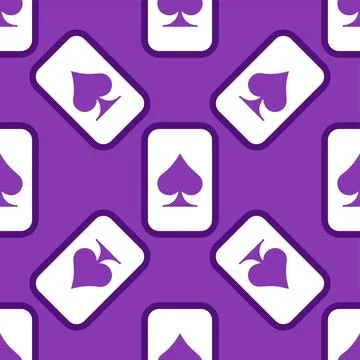 Purple falling playing cards seamless pattern. Poker and Wonderland. Stock Illustration