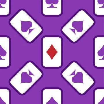Purple falling playing cards seamless pattern. Poker and Wonderland. Stock Illustration