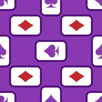 Purple falling playing cards seamless pattern. Poker and Wonderland. Stock Illustration