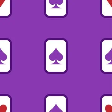 Purple falling playing cards seamless pattern. Poker and Wonderland. Stock Illustration