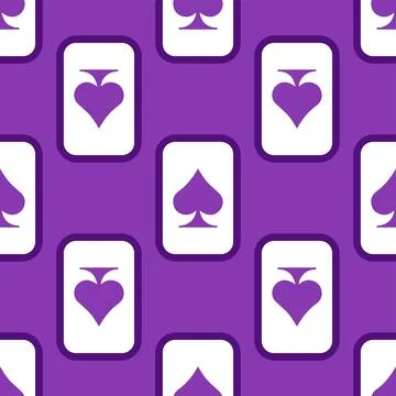 Purple falling playing cards seamless pattern. Poker and Wonderland. Stock Illustration