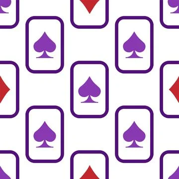 Purple falling playing cards seamless pattern. Poker and Wonderland. Stock Illustration