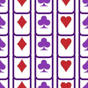 Purple falling playing cards seamless pattern. Poker and Wonderland. Stock Illustration