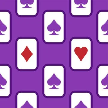Purple falling playing cards seamless pattern. Poker and Wonderland. Stock Illustration