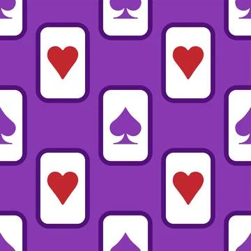 Purple falling playing cards seamless pattern. Poker and Wonderland. Stock Illustration