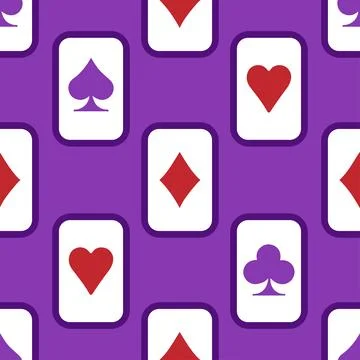 Purple falling playing cards seamless pattern. Poker and Wonderland. Stock Illustration