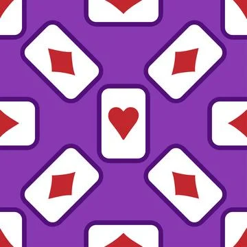 Purple falling playing cards seamless pattern. Poker and Wonderland. Stock Illustration