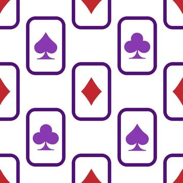Purple falling playing cards seamless pattern. Poker and Wonderland. Stock Illustration