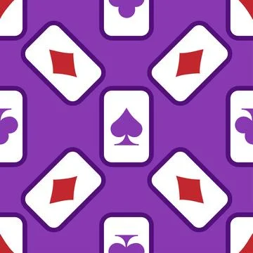 Purple falling playing cards seamless pattern. Poker and Wonderland. Stock Illustration