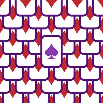Purple falling playing cards seamless pattern. Poker and Wonderland. Stock Illustration