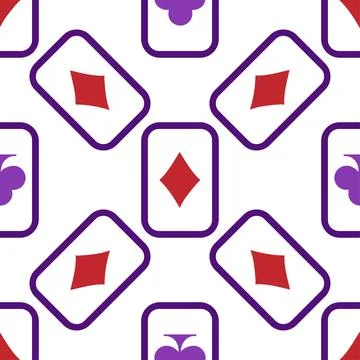 Purple falling playing cards seamless pattern. Poker and Wonderland. Stock Illustration