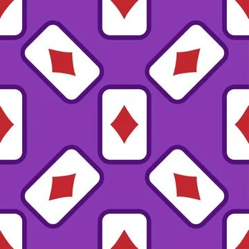 Purple falling playing cards seamless pattern. Poker and Wonderland. Stock Illustration