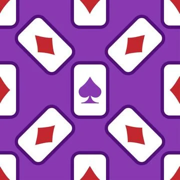 Purple falling playing cards seamless pattern. Poker and Wonderland. Stock Illustration