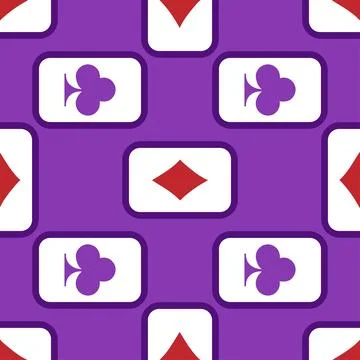 Purple falling playing cards seamless pattern. Poker and Wonderland. Stock Illustration