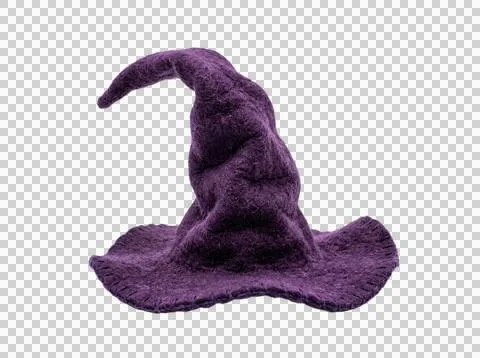 Purple felt witch hat with pointed tip and wide brim is perfect for hallowe.. Stock Photos