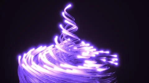 Purple fiber optic cables vortex. glass strings glowing in dark. 3d illustration Stock Illustration