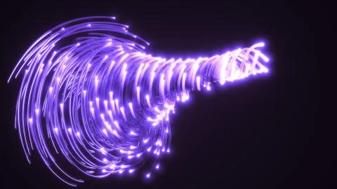 Purple fiber optic cables vortex. glass strings glowing in dark. 3d illustration Stock Illustration