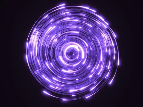 Purple fiber optic cables vortex. glass strings glowing in dark. 3d illustration Stock Illustration