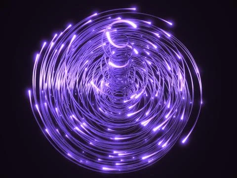 Purple fiber optic cables vortex. glass strings glowing in dark. 3d illustration Stock Illustration