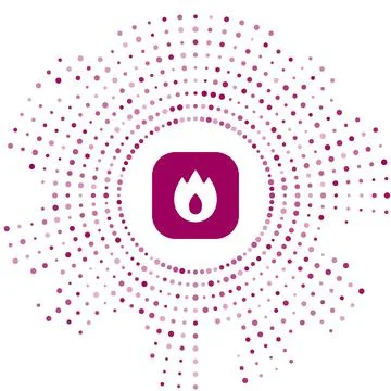 Purple Fire flame icon isolated on white background. Abstract circle random dots Stock Illustration