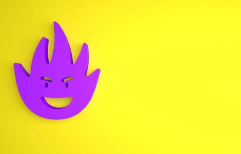 Purple Fire flame icon isolated on yellow background. Minimalism concept. 3D  Illustrazione stock