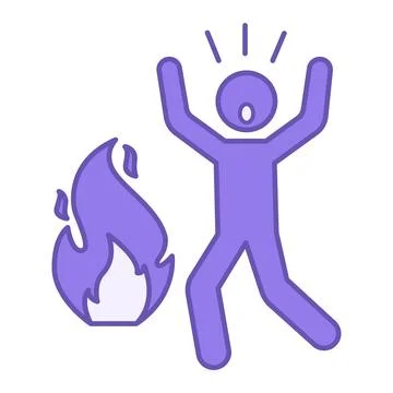Purple Fire Icon. Vector Icon. Frightened Man Calling for Help. Emergency C.. Stock Illustration
