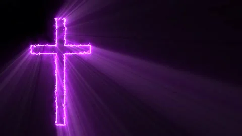 A Purple fire in shape of cross emitting god rays of light from the left Stock Footage 155230840