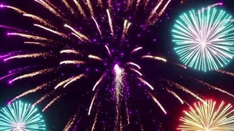 Purple Firework Burst Motion Video for New Year Celebration Stock Footage 344763410