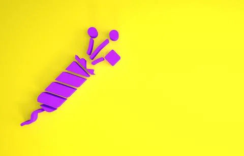 Purple Firework rocket icon isolated on yellow background. Concept of fun par Stock Illustration