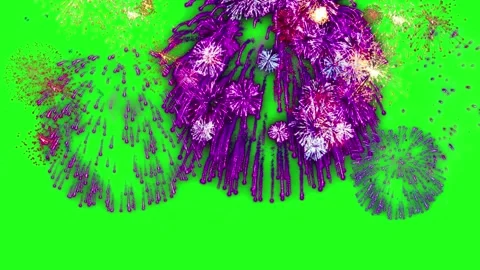 Purple fireworks exploding on green background Video stock 337924129