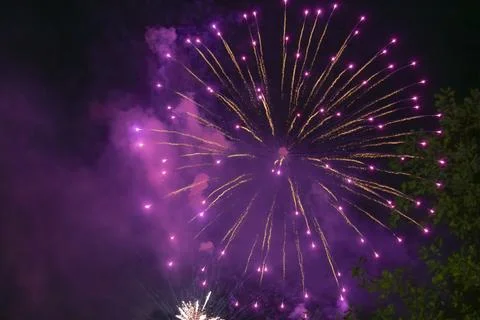 Purple fireworks exploding Foto stock