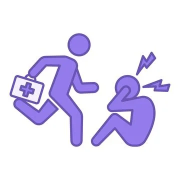 Purple First Aid Icon. Vector Icon. Doctor with a Medical Case Running to a.. Stock Illustration