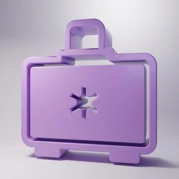 Purple First aid kit icon isolated on grey background. Medical box with cro.. Stock Illustration