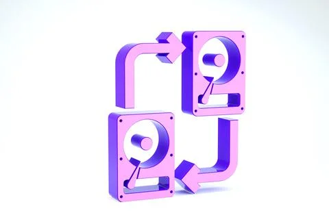 Purple A fixed data storage device hard disk with arrows, data copy icon isol Stock Illustration