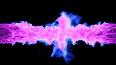 Purple flames on both sides on a black background. 3d illustration. Stock Illustration