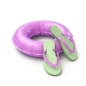 Purple float ring and slippers 3D Stock Illustration
