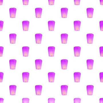 Purple floating sky lanterns seamless pattern background Stock Illustration