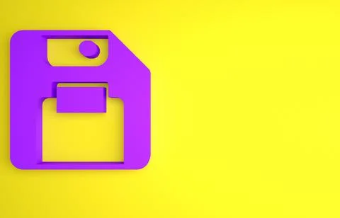 Purple Floppy disk for computer data storage icon isolated on yellow backgrou Stock Illustration