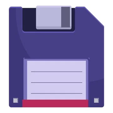Purple floppy disk saving data icon cartoon style Stock Illustration
