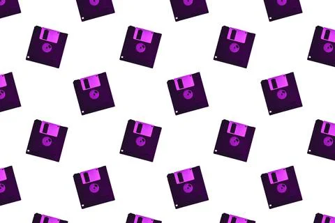 Purple floppy diskette pattern on white background Stock Photos