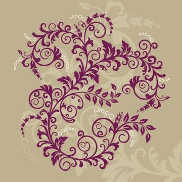 Purple floral ornament on light brown background イラスト素材
