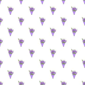Purple flower bouquets seamless pattern on white background Stock Illustration